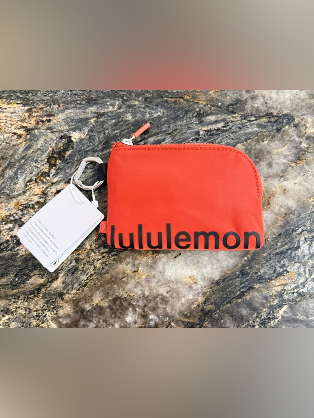 NWT Lululemon Clippable Card Pouch Orange Zip Wallet Keychain Clip Travel - Picture 2 of 15